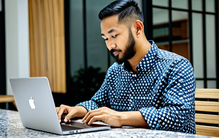 **

A Malaysian entrepreneur in a modern co-working space, fully clothed in a batik shirt and slacks, working on a laptop. The background features diverse individuals collaborating in a bright and open environment.  Perfect anatomy, correct proportions, natural pose, well-formed hands, proper finger count, natural body proportions, professional photography, high quality, safe for work, appropriate content, professional, modest, family-friendly.

**